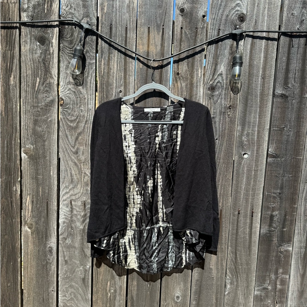 SubtleLuxury Black and Cream Silk Inset Cardigan Long Sleeve Sweater  size XS/S